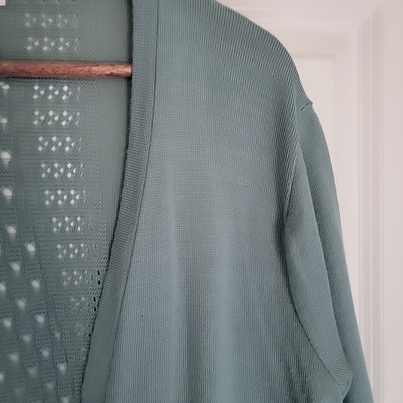 Maurices Size XL Open Cardigan Light Green Pointelle Stitch Detail Back Long Slv - Picture 5 of 12